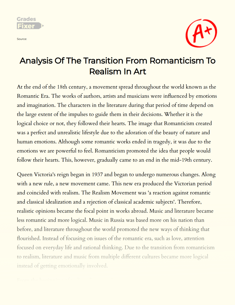 Analysis of The Transition from Romanticism to Realism in Art Essay