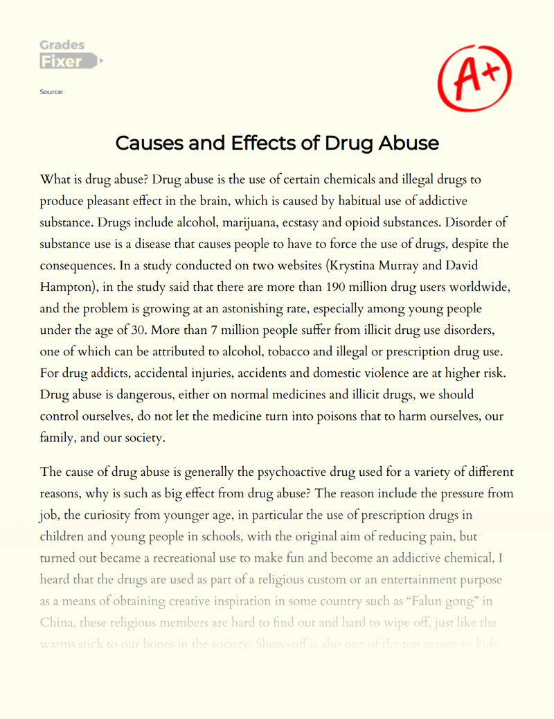 Causes and Effects of Drug Abuse Essay