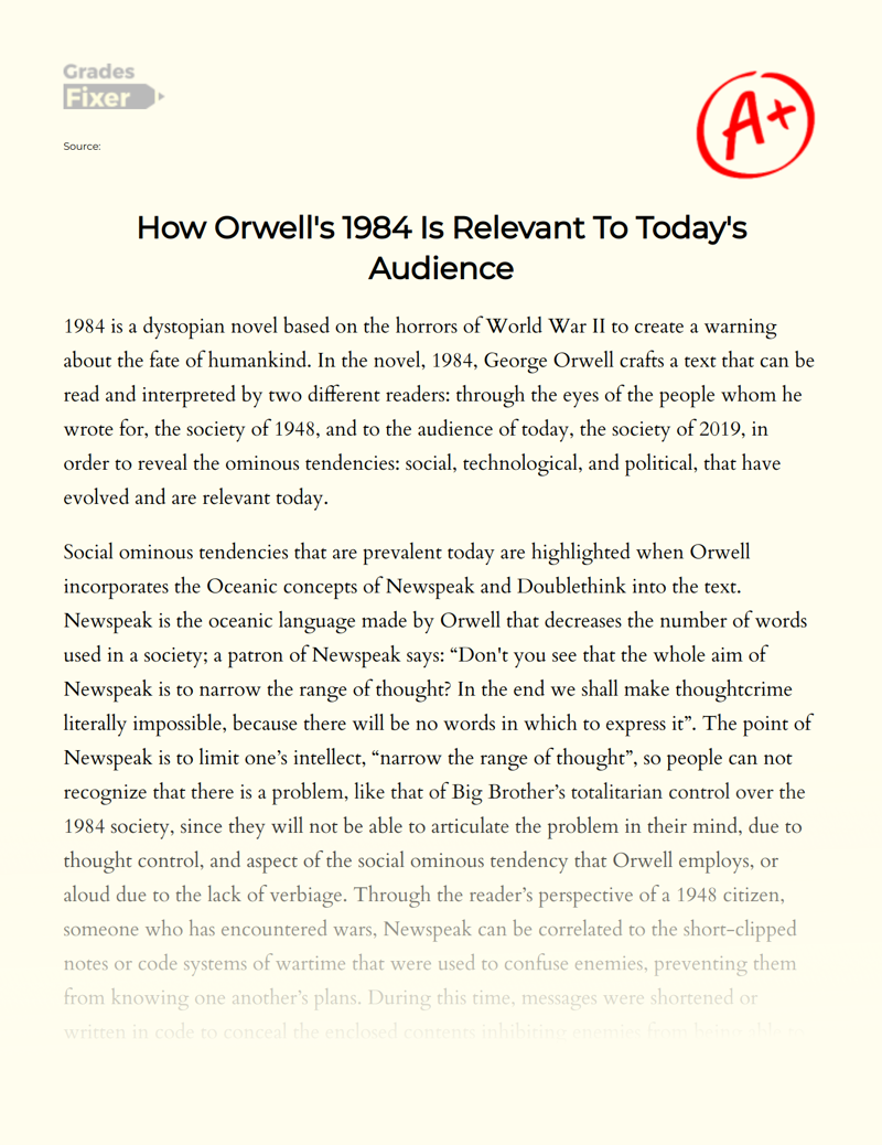 How Orwell's 1984 is Relevant to Today's Audience Essay