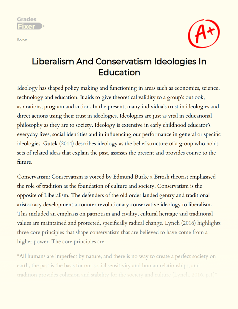 Liberalism and Conservatism Ideologies in Education Essay