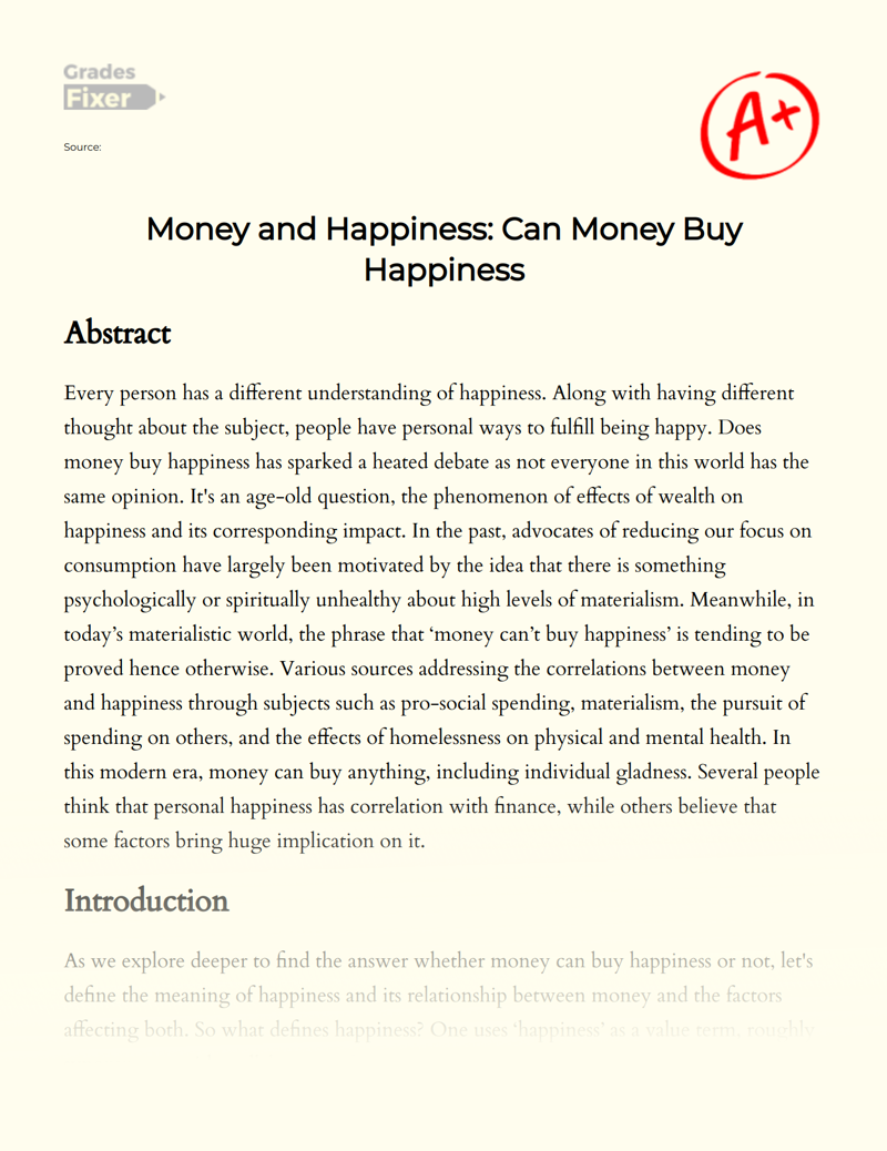 Money and Happiness: Can Money Buy Happiness Essay