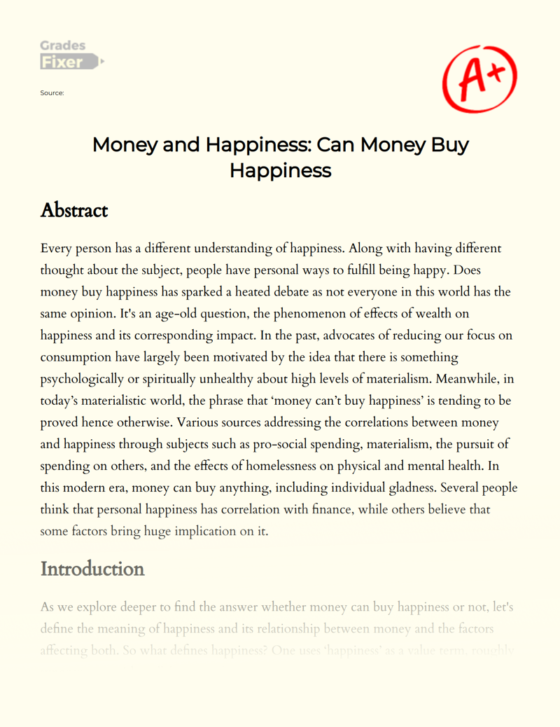 Money And Happiness Can Money Buy Happiness Essay Example 1862 