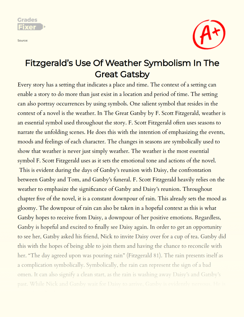 Fitzgerald’s Use of Weather Symbolism in The Great Gatsby Essay