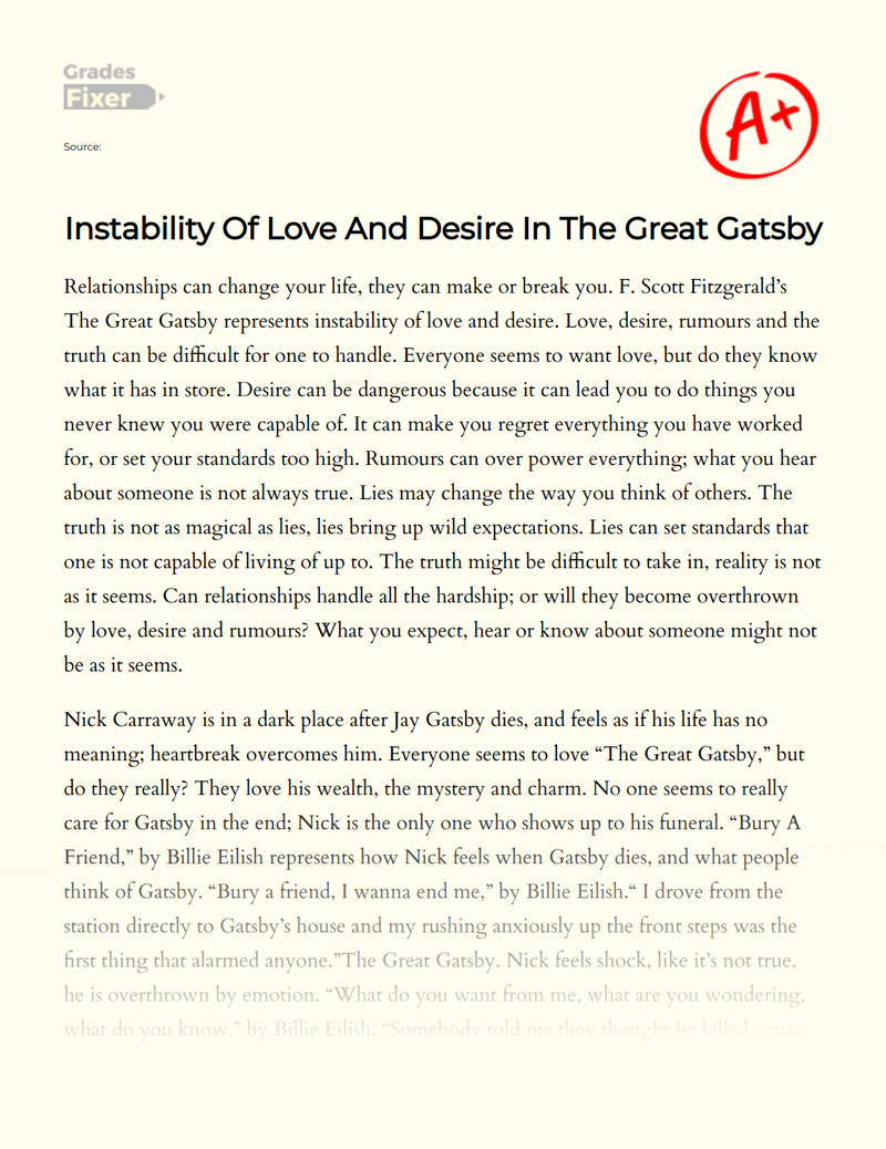 Instability of Love and Desire in The Great Gatsby Essay