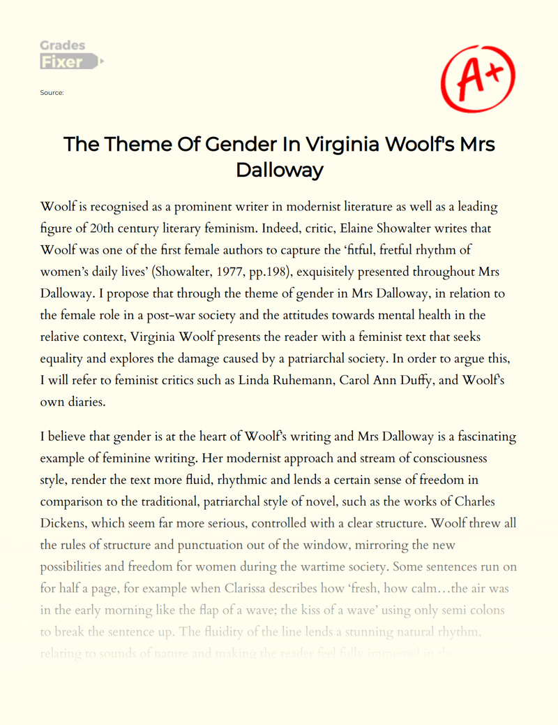 The Theme of Gender in Virginia Woolf's Mrs Dalloway Essay