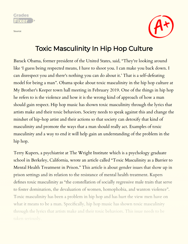 Toxic Masculinity in Hip Hop Culture Essay