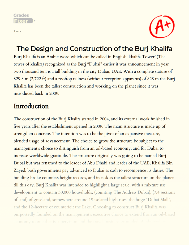 The Design and Construction of The Burj Khalifa Essay