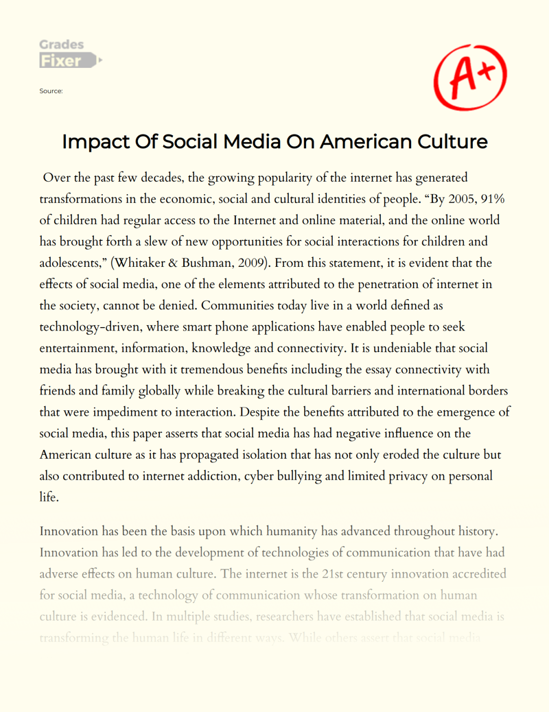Impact of Social Media on American Culture Essay