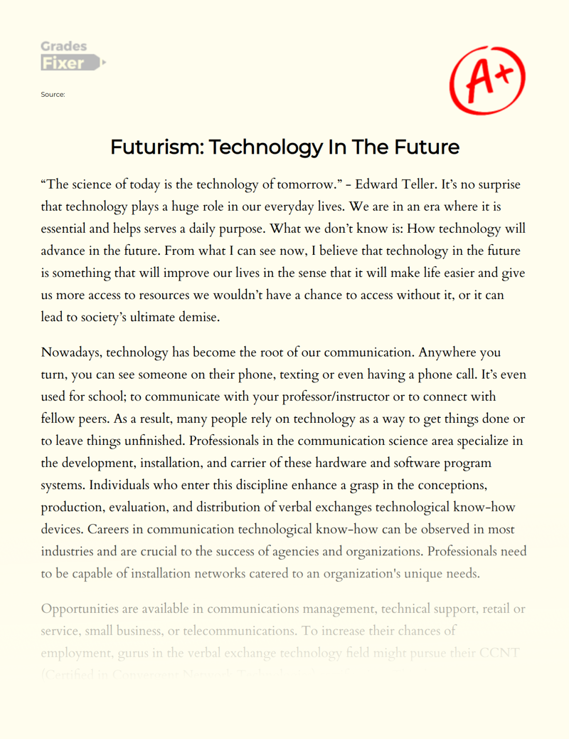 Futurism: Technology in The Future Essay