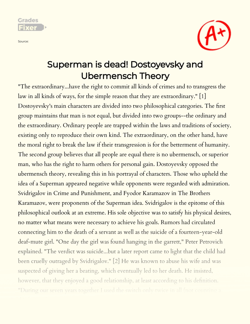 Superman is Dead! Dostoyevsky and Ubermensch Theory essay