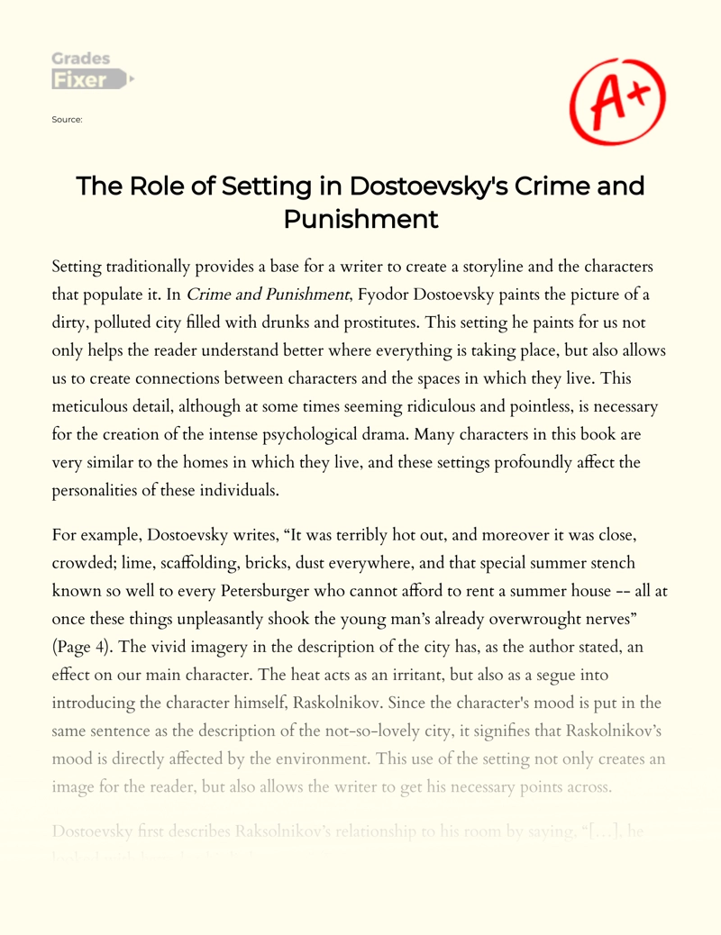 The Role of Setting in Dostoevsky's Crime and Punishment Essay