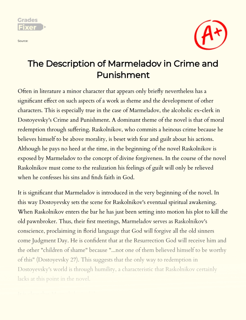 The Description of Marmeladov in Crime and Punishment essay