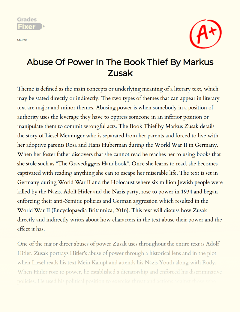 Abuse of Power in The Book Thief by Markus Zusak Essay