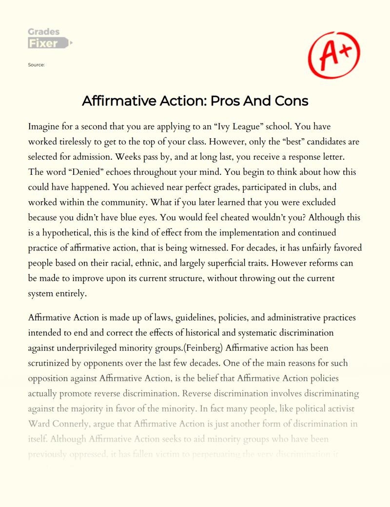 Affirmative Action: Pros and Cons Essay
