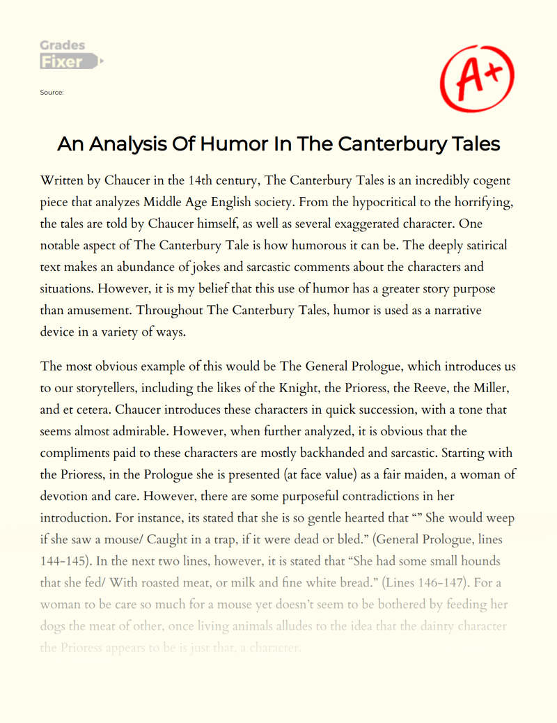 An Analysis of Humor in The Canterbury Tales Essay