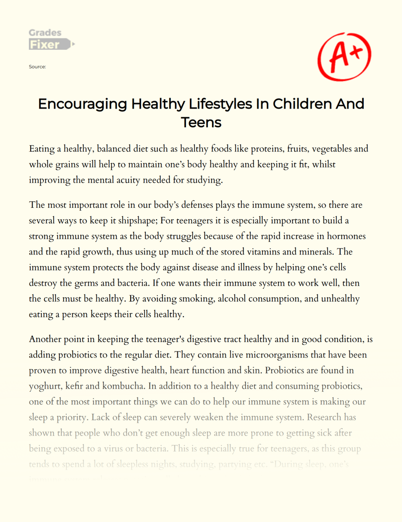 Encouraging Healthy Lifestyles in Children and Teens Essay