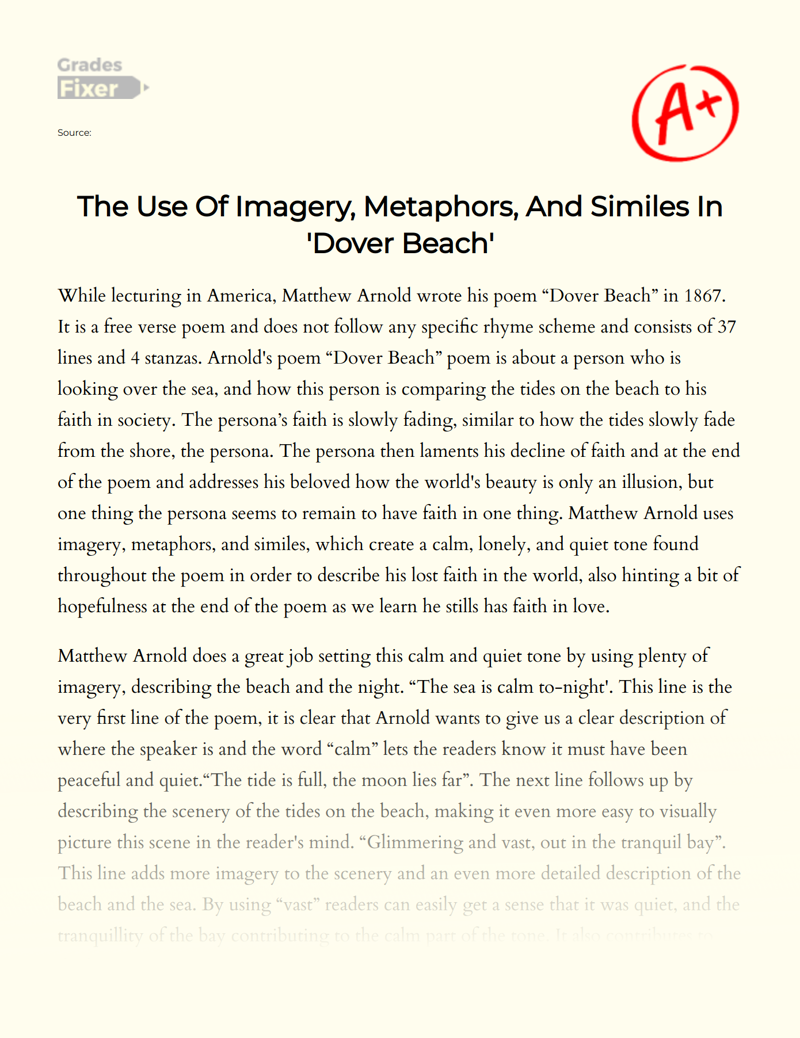 The Use of Imagery, Metaphors, and Similes in 'Dover Beach' Essay