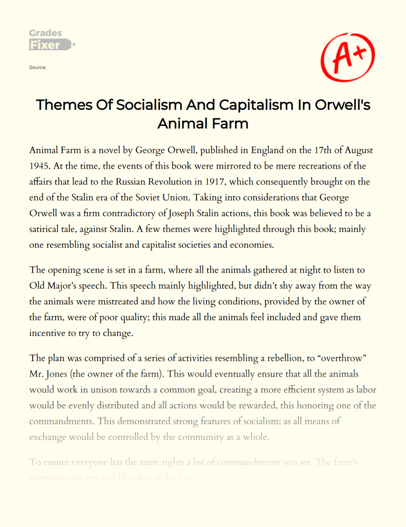 Themes of Socialism and Capitalism in Orwell's Animal Farm Essay