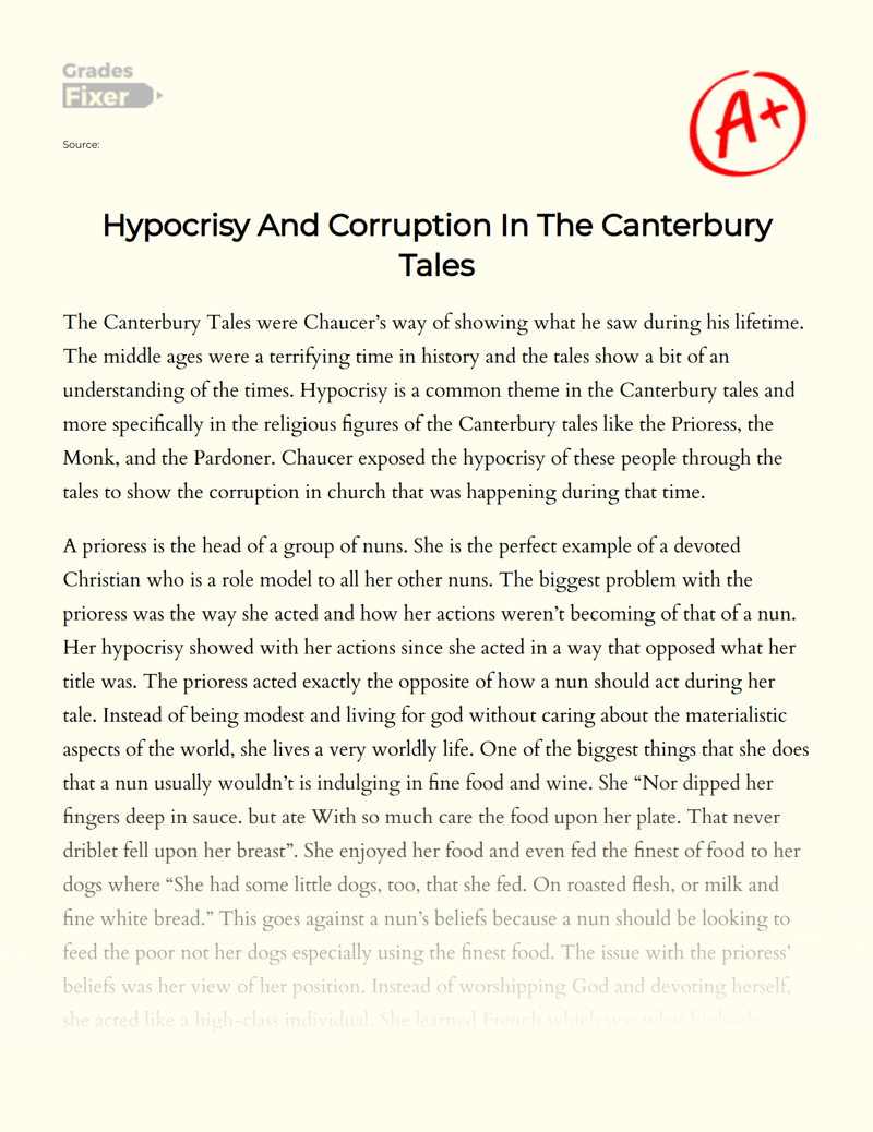 Hypocrisy and Corruption in The Canterbury Tales Essay