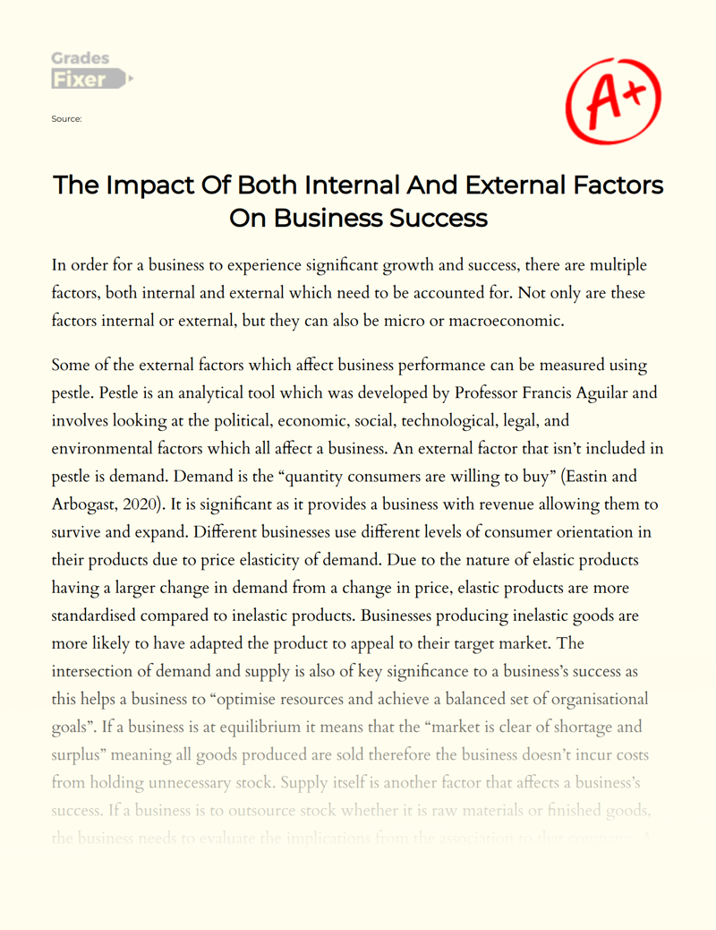 The Impact of Both Internal and External Factors on Business Success Essay