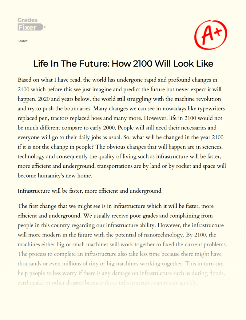Life in The Future: How 2100 Will Look Like Essay