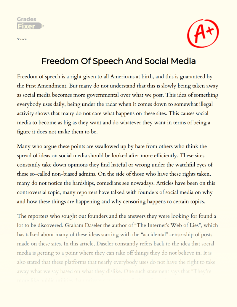 Freedom of Speech and Social Media Essay