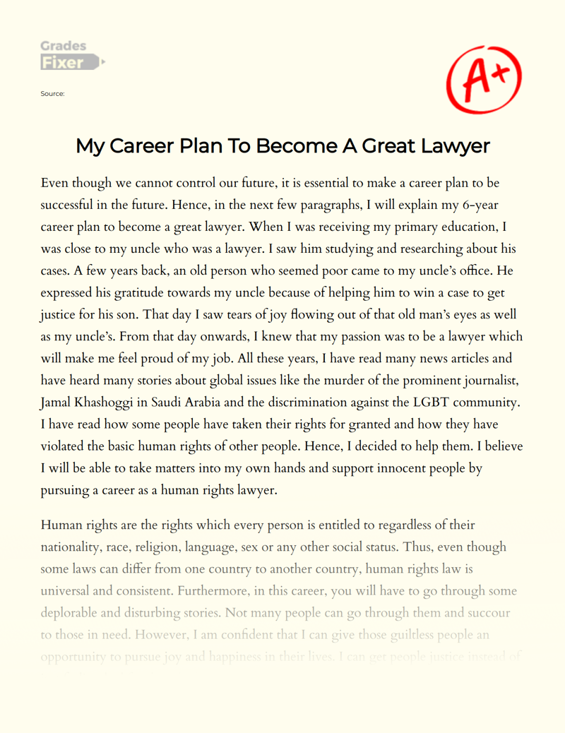 My Career Plan to Become a Great Lawyer Essay