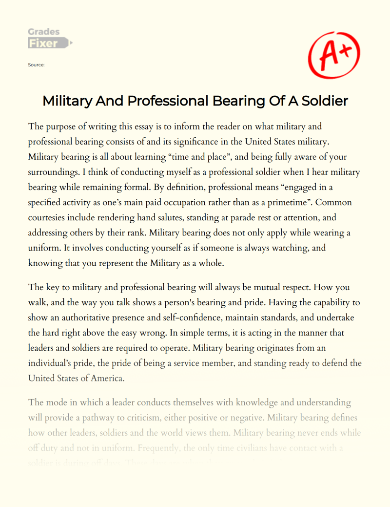 Military and Professional Bearing of a Soldier Essay