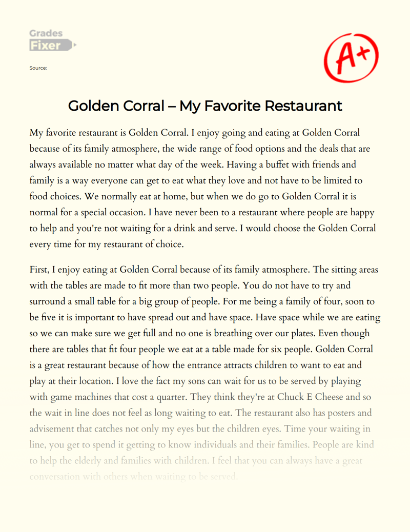 Golden Corral – My Favorite Restaurant Essay
