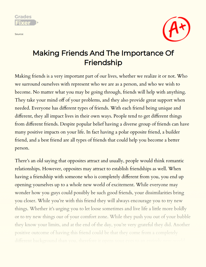 Making Friends and The Importance of Friendship Essay