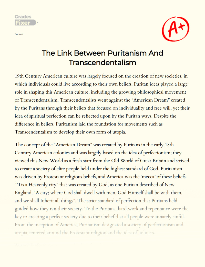 The Link Between Puritanism and Transcendentalism Essay
