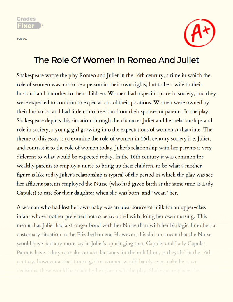 The Role of Women in Romeo and Juliet Essay