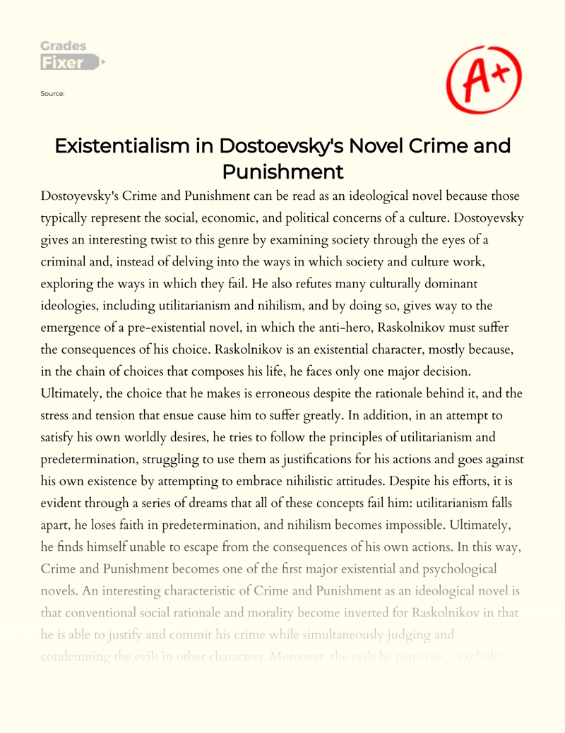 Existentialism in Dostoevsky's Novel Crime and Punishment Essay