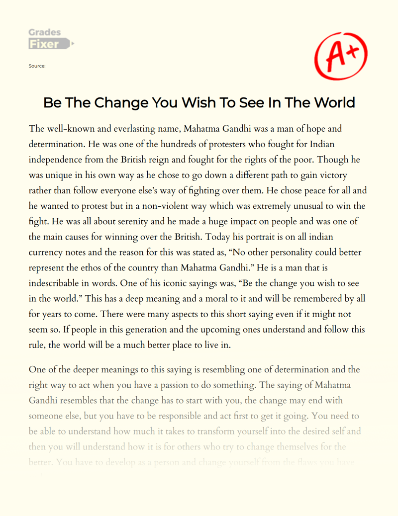 Be The Change You Wish to See in The World Essay