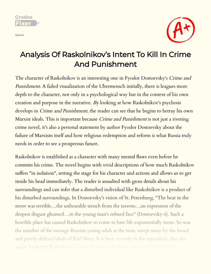 Analysis of Raskolnikov’s Intent to Kill in Crime and Punishment Essay