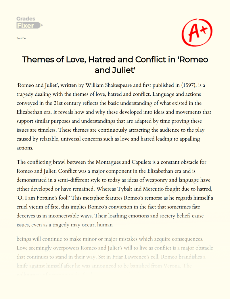 Themes of Love, Hatred and Conflict in 'Romeo and Juliet' Essay