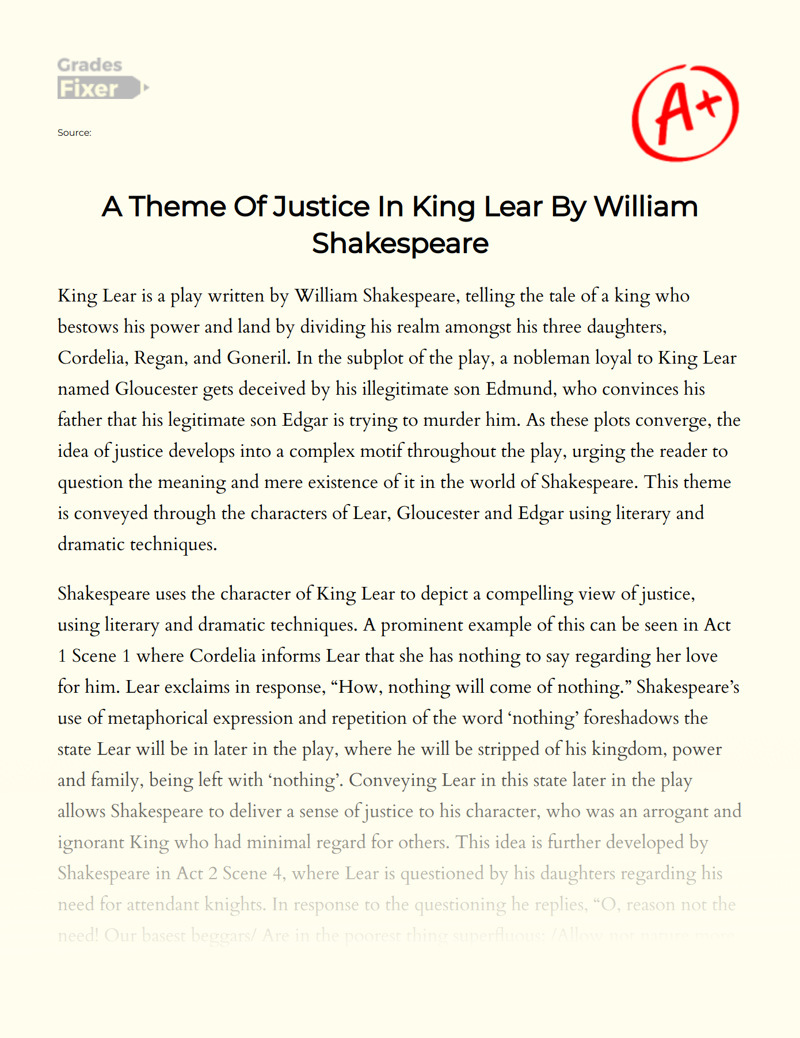 A Theme of Justice in King Lear by William Shakespeare Essay