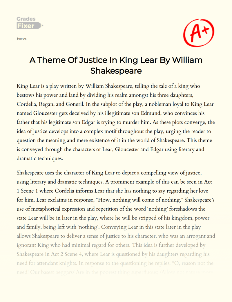 king lear essay on justice