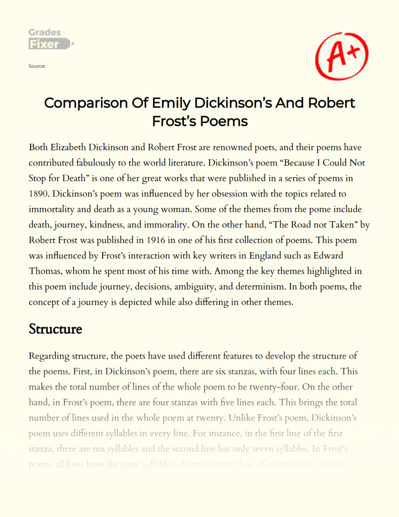Comparison of Emily Dickinson’s and Robert Frost’s Poems Essay