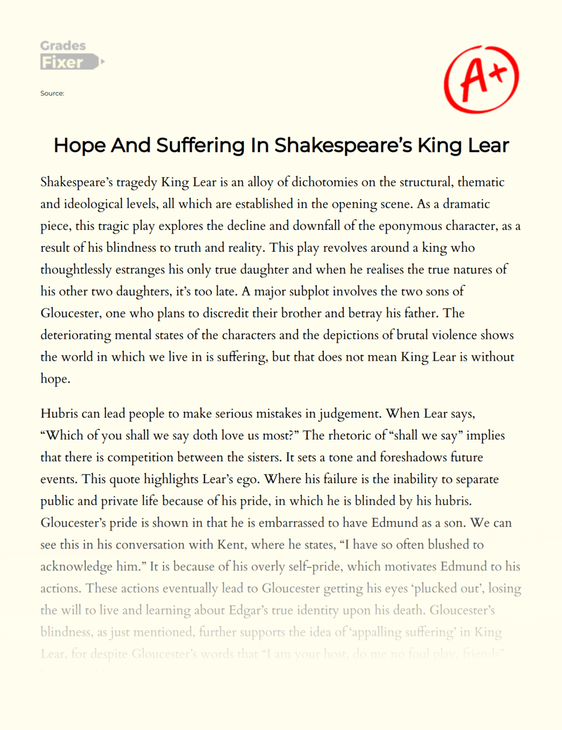 Hope and Suffering in Shakespeare’s King Lear Essay
