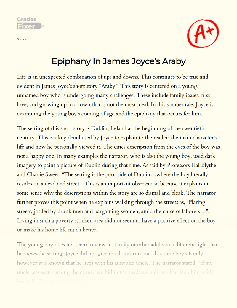 Epiphany in James Joyce’s Araby Essay