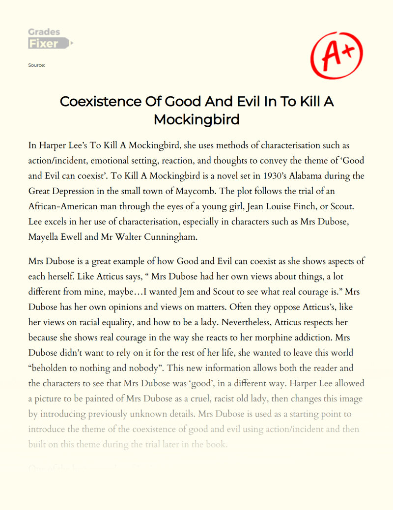 Coexistence of Good and Evil in to Kill a Mockingbird Essay