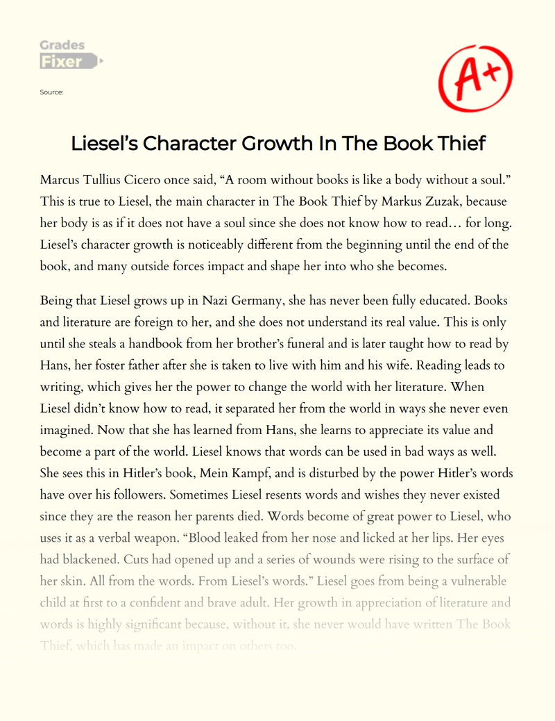 Liesel’s Character Growth in The Book Thief Essay