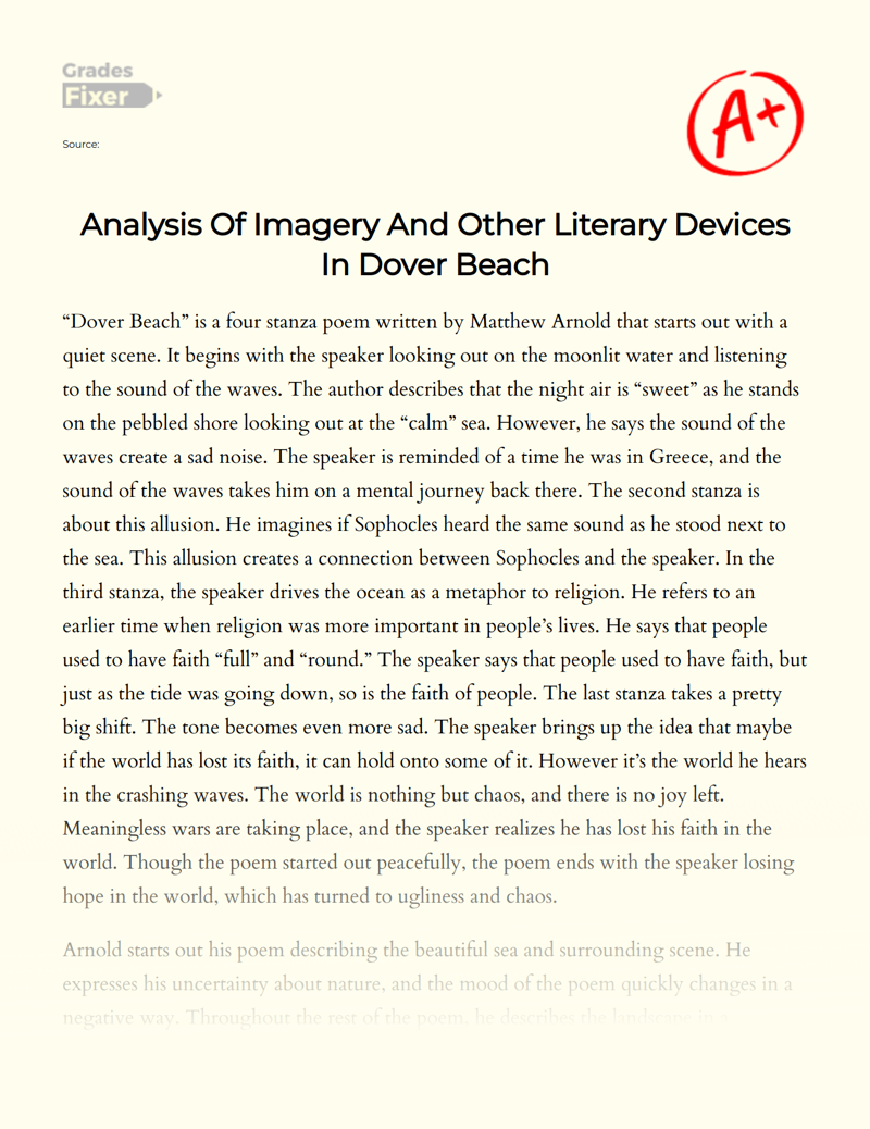 Analysis of Imagery and Other Literary Devices in Dover Beach Essay