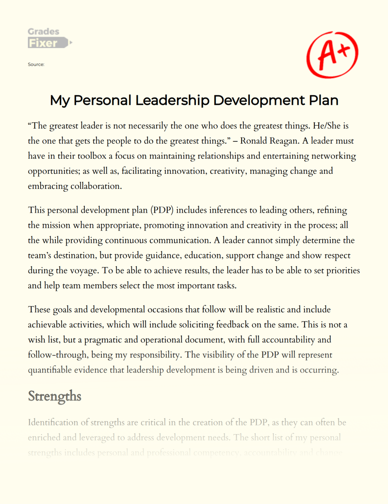 My Personal Leadership Development Plan Essay