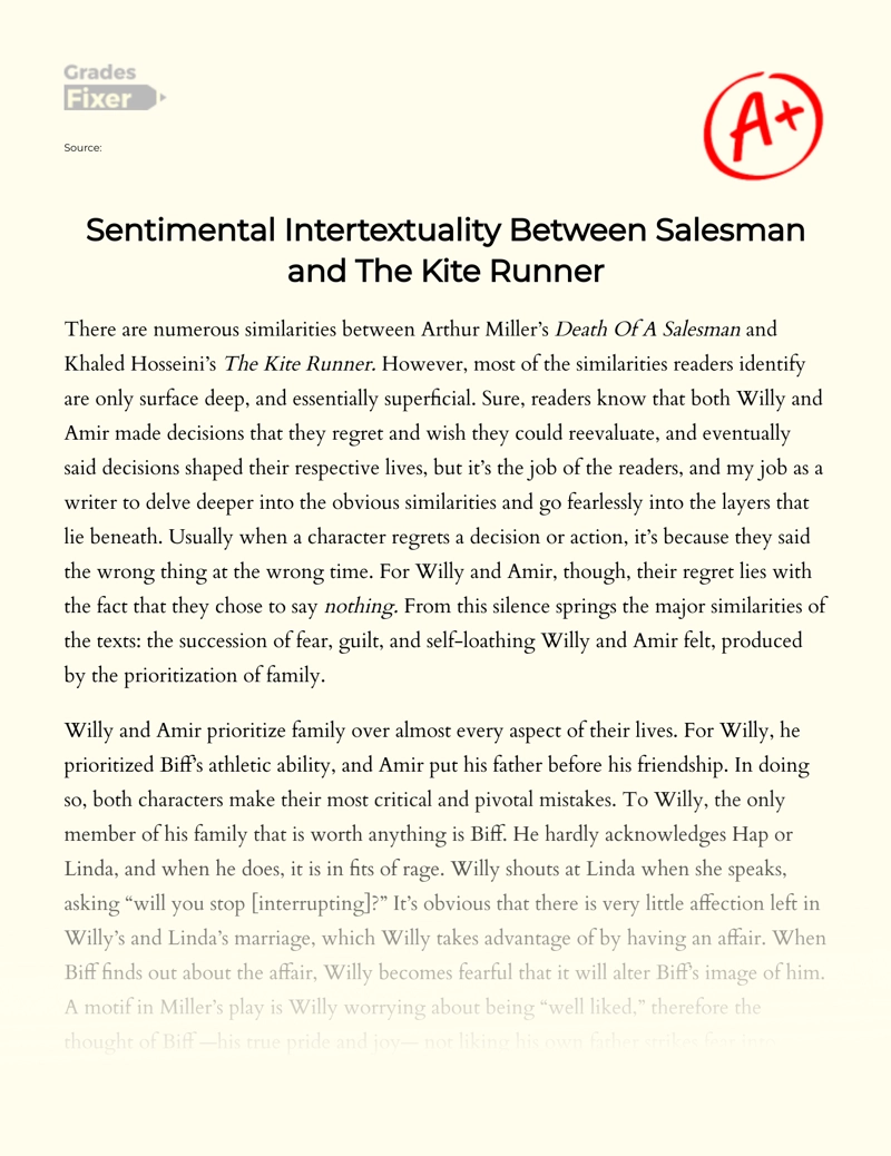 Emotional Intertextuality Between "Death of a Salesman" and "The Kite Runner" Essay