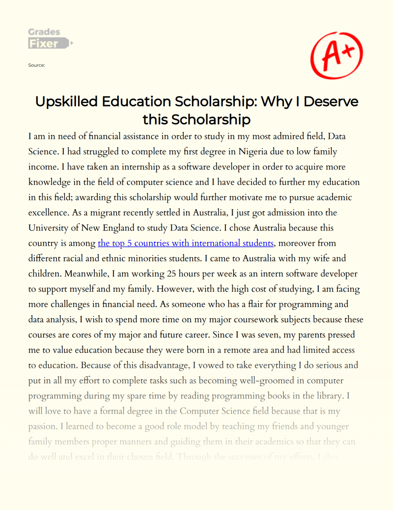 Upskilled Education Scholarship: Why I Deserve This Scholarship Essay
