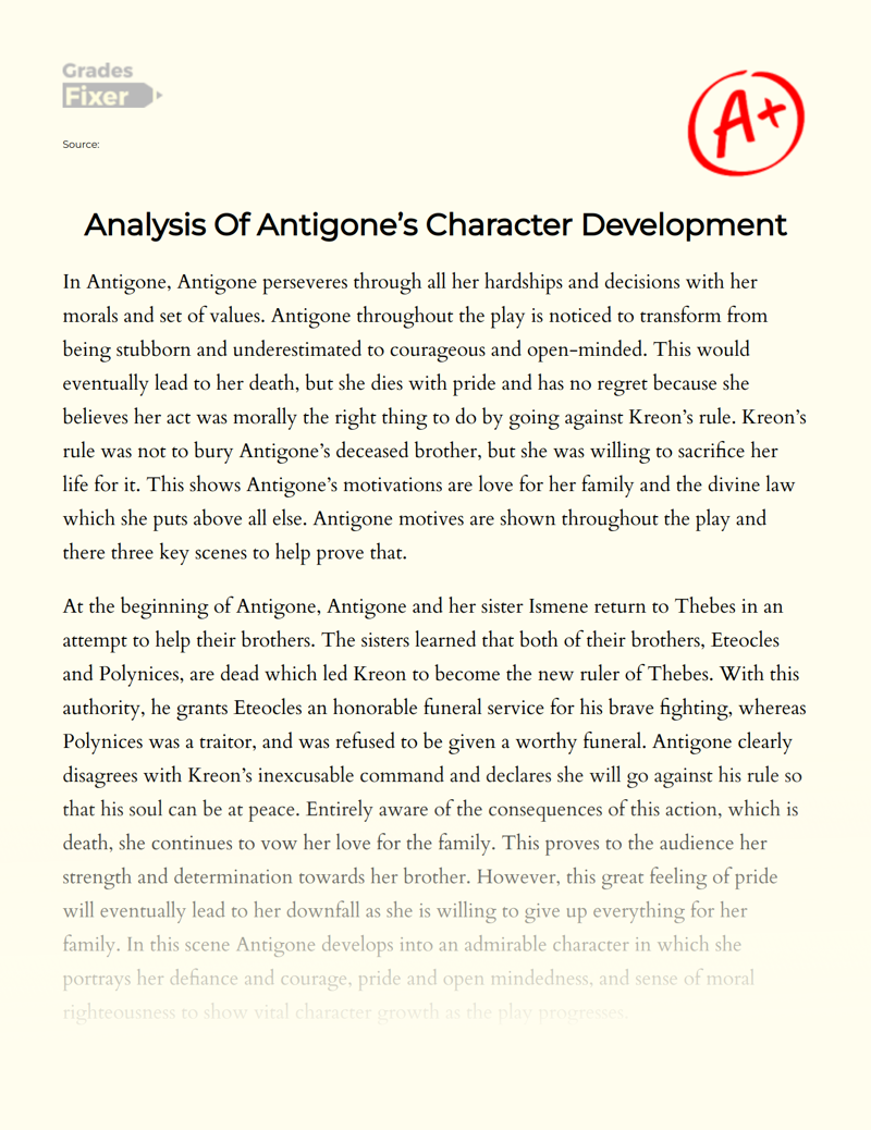 Analysis of Antigone’s Character Development Essay