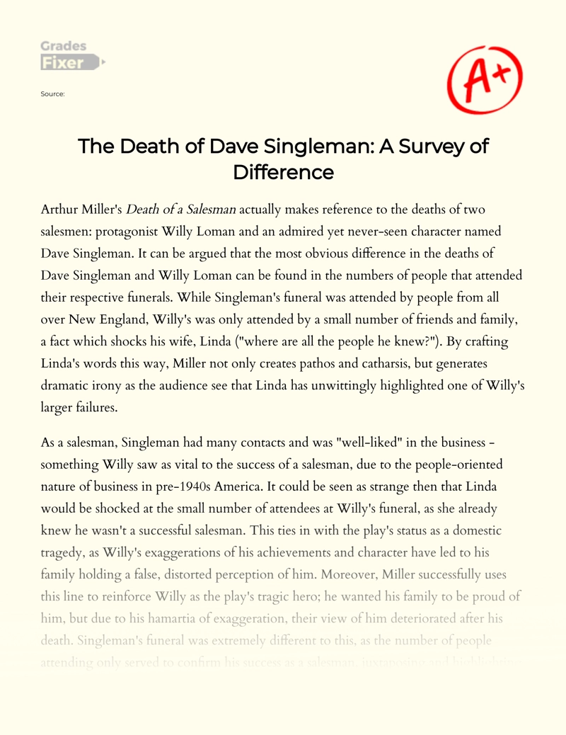 The Death of Dave Singleman: a Survey of Difference Essay