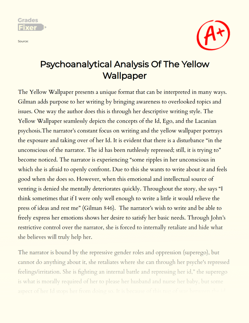 Psychoanalytical Analysis of The Yellow Wallpaper Essay